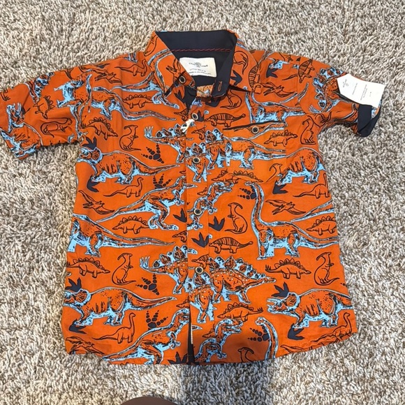 Orange and Blue Dinosaur Print Button Down Shirt - Picture 1 of 1